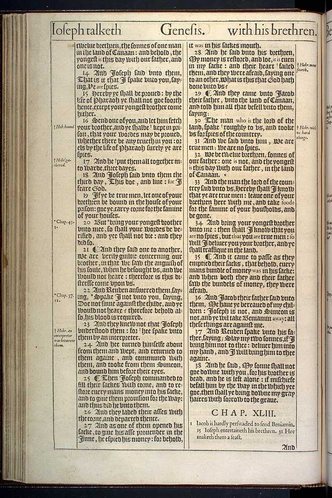 Genesis Chapter 42 Original 1611 Bible Scan