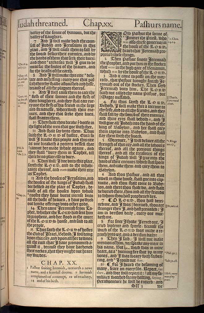 Jeremiah Chapter 20 Original 1611 Bible Scan