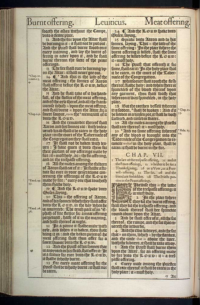 Leviticus Chapter 7 Original 1611 Bible Scan
