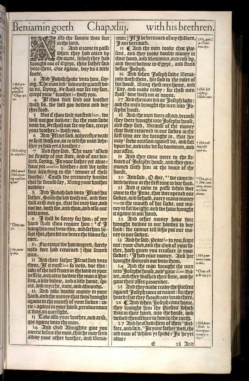 Genesis Chapter 43 Original 1611 KJV Bible Scan