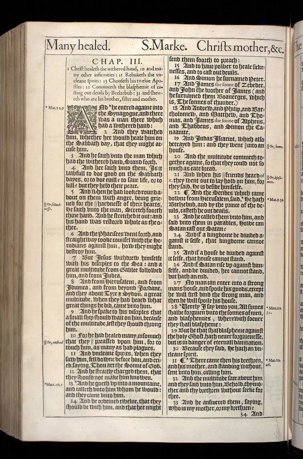 Mark Chapter 3 Original 1611 KJV Bible Scan